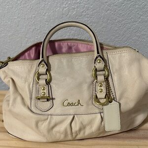 Coach Beige Leather Satchel with Gold Accents